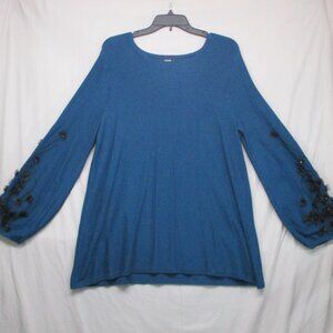 Alfani Tunic Top Mesh Flower Accents Balloon‎ Sleeve Blue Women Size | L